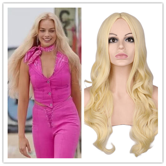 Barbie cos wig Barbie light blonde cosplay wig micro curly hair long hair midpoint