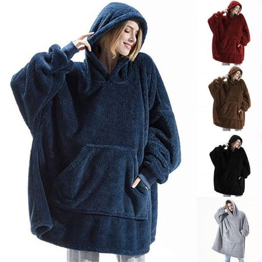 Double sided Plush Hoodie Thickened and Wearable Blanket